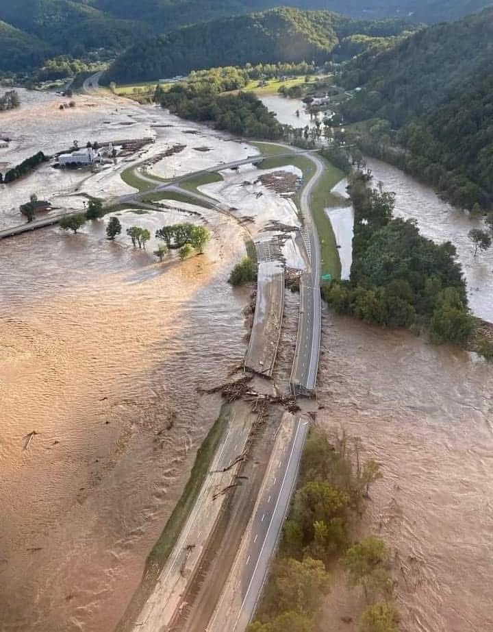 Arial photo of I26 damage in Erwin, TN Unicoi County